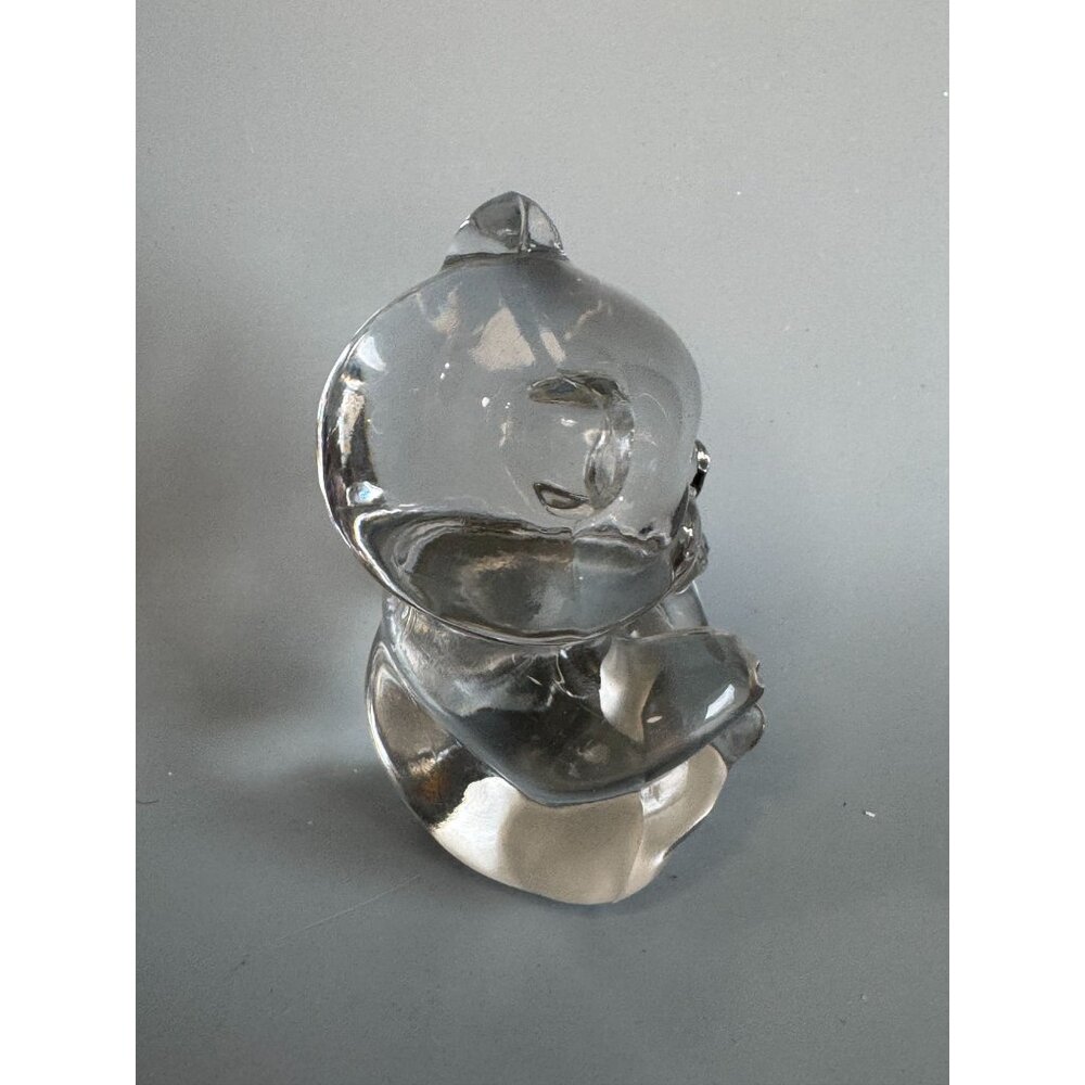 Fenton Teddy Bear Clear Glass Blue Heart Paperweight Figurine Signed - Picture 4 of 10